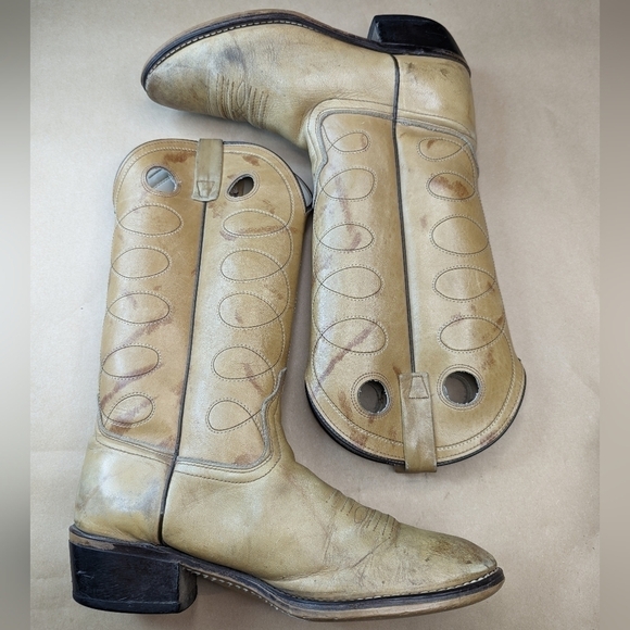 Acme Marble Biege Leather Buckaroo Cowboy Boots Men's Size 9D Style 4612 Made in - Picture 7 of 9